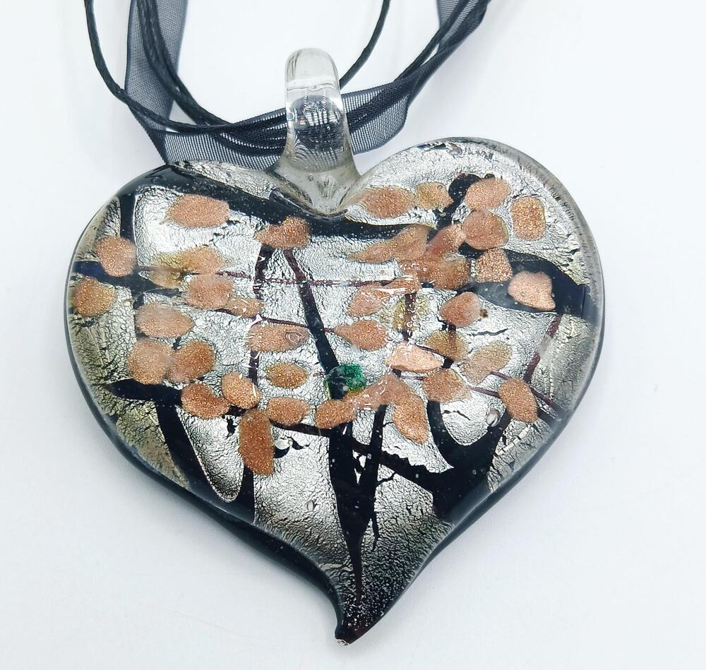 60mm Lampwork Glass Heart Pendant Necklace